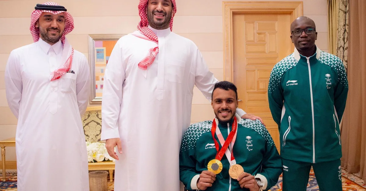HRH the Crown Prince Receives Saudi Paralympic Athlete Al-Qurashi after Winning Gold Medal at Paris Paralympic Games - Main Image