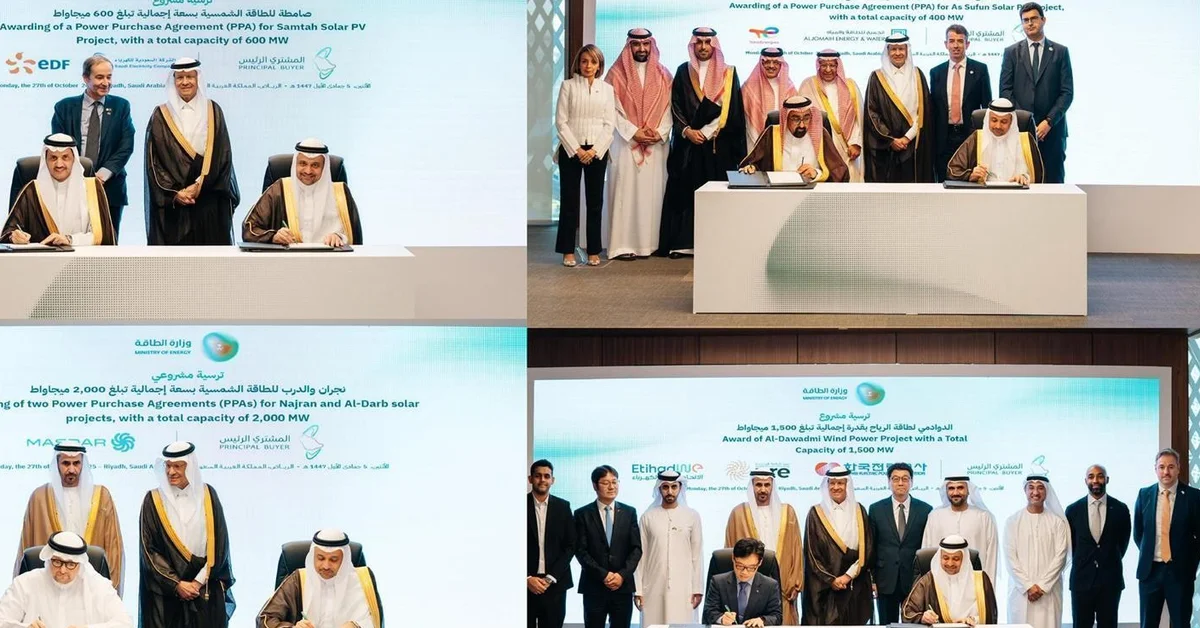 Principal Buyer Awards Five Renewable Energy Projects with a Total Capacity of 4,500 Megawatts, Al-Dawadmi Sets a New Global Record in Wind Energy, and Najran Ranks Second Worldwide in Solar Energy - Main Image